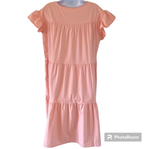 Boutique Short Sleeve Ruffle Tiered Babydoll Dress Pink XXL - Picture 4 of 11